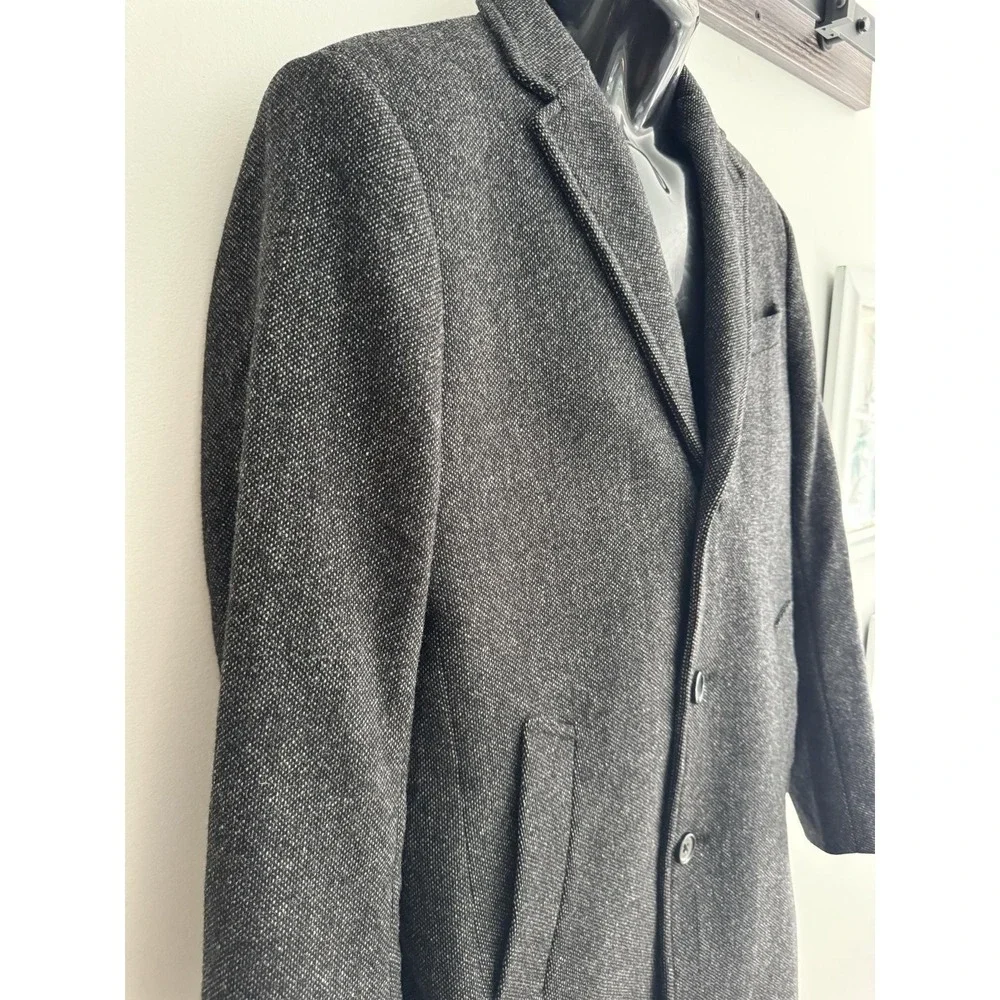 Banana Republic Coat Mens L Gray Wool Donegal T Tweed Overcoat Button Front